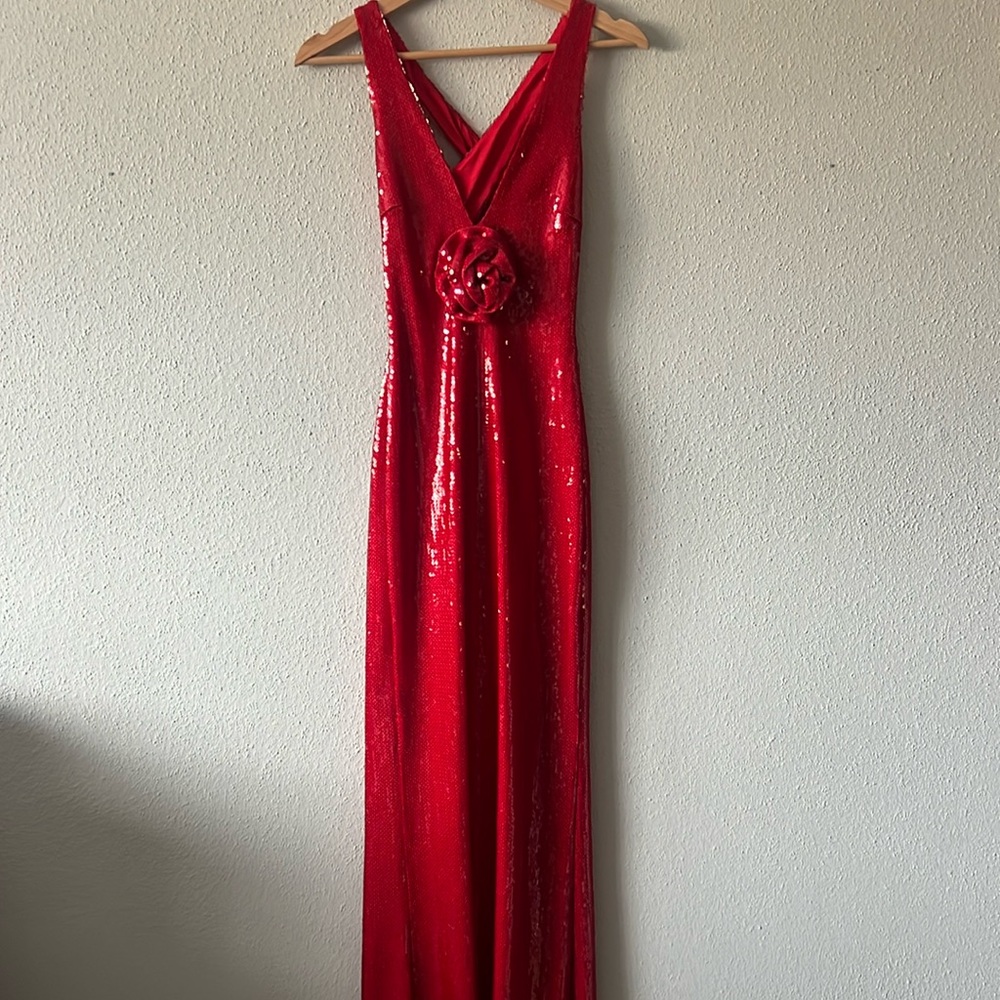 Rose Sequin Maxi Dress - Red, size xsmall by Meshki, new with tags